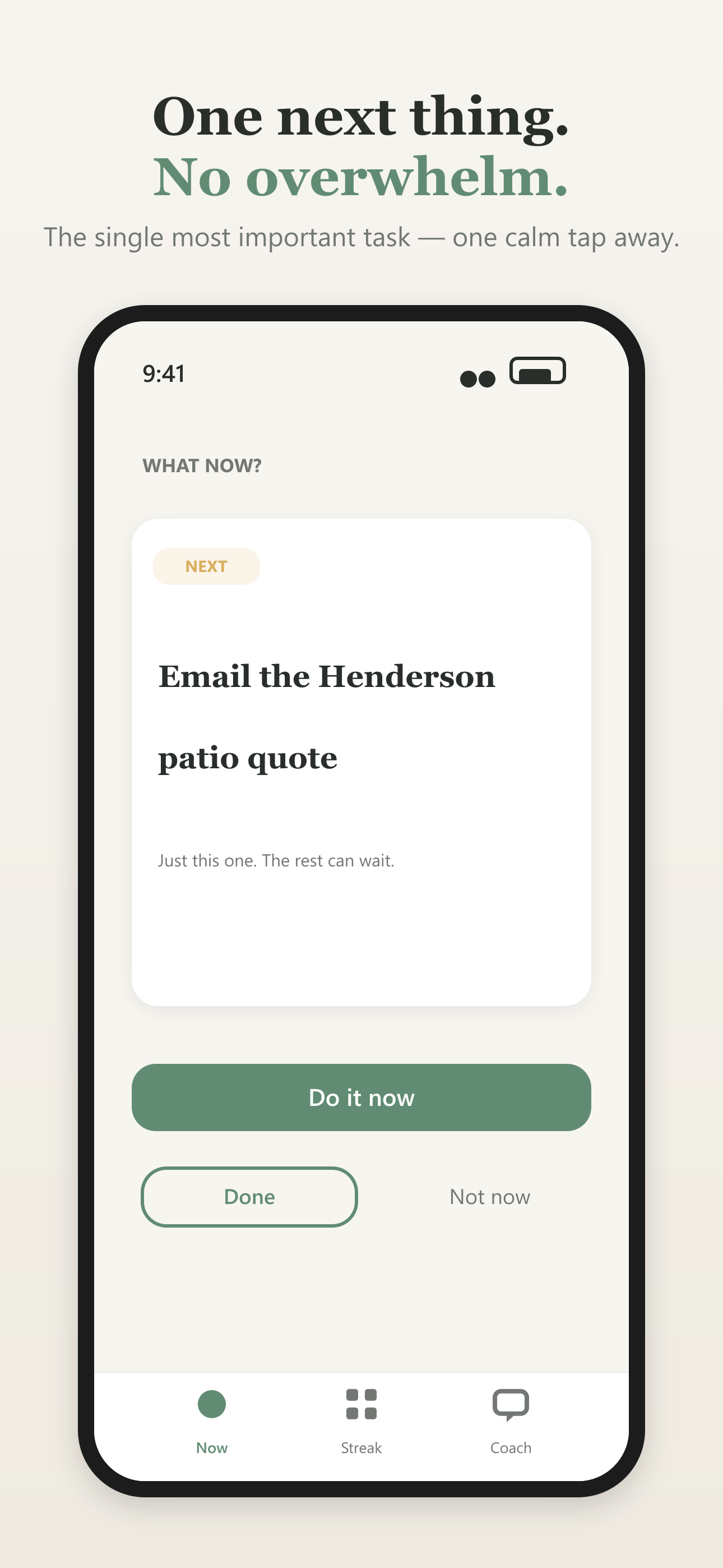 What Now screen